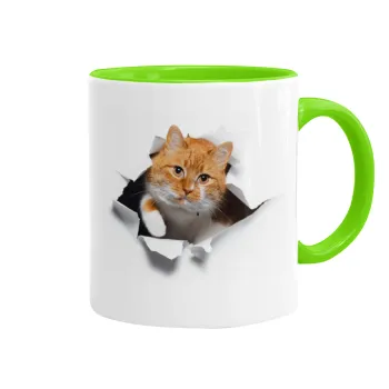 Cat cracked, Mug colored light green, ceramic, 330ml