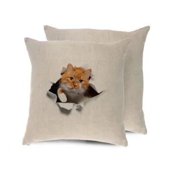 Cat cracked, Μαξιλάρι καναπέ ΛΙΝΟ 40x40cm περιέχεται το  γέμισμα