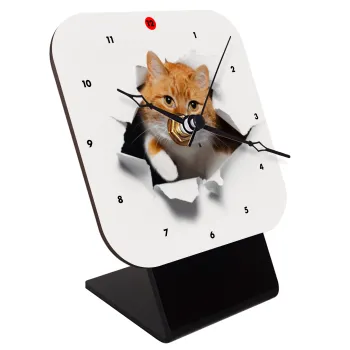 Cat cracked, Επιτραπέζιο ρολόι ξύλινο με δείκτες (10cm)