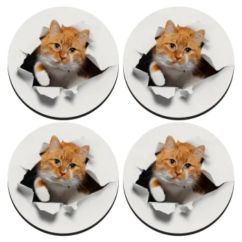 Cat cracked, ΣΕΤ 4 Σουβέρ ξύλινα στρογγυλά (9cm)