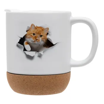 Cat cracked, Κούπα, κεραμική με βάση φελού και καπάκι (ΜΑΤ), 330ml