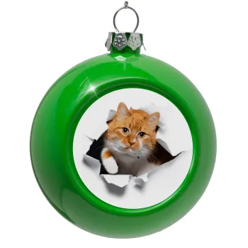 Cat cracked, Green Christmas tree ornament bauble 8cm