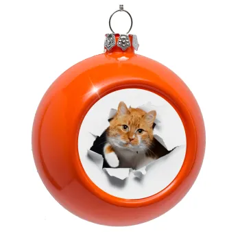 Cat cracked, Στολίδι Χριστουγεννιάτικη μπάλα δένδρου Πορτοκαλί 8cm