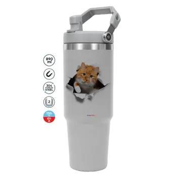 Cat cracked, GREY color, 890ml (30oz) stainless Steel Tumbler with Handle
