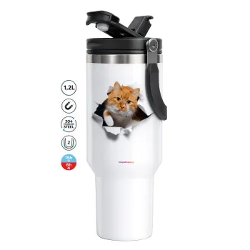 Cat cracked, Mega Stainless steel Tumbler with lid, double wall 1,2L
