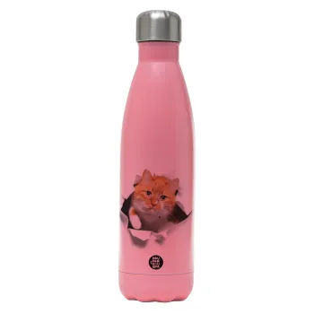 Cat cracked, Metal mug thermos Pink Mat (Stainless steel), double wall, 500ml