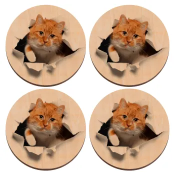 Cat cracked, ΣΕΤ x4 Σουβέρ ξύλινα στρογγυλά plywood (9cm)