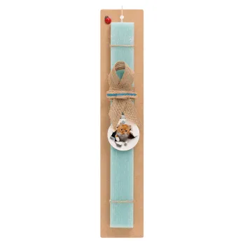 Cat cracked, Easter Set, wooden keychain & aromatic flat Easter candle (30cm) (TURQUOISE)