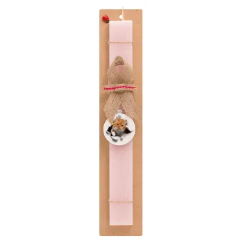 Cat cracked, Easter Set, wooden keychain & scented flat Easter candle (30cm) (PINK)