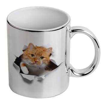 Cat cracked, Mug ceramic, silver mirror, 330ml