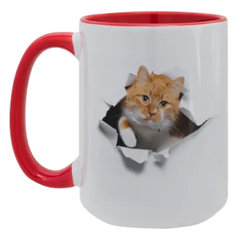 Cat cracked, Κούπα Mega 15oz, κεραμική Κόκκινη, 450ml