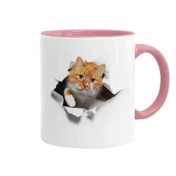 Cat cracked, Mug colored pink, ceramic, 330ml