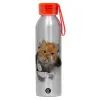 Αλουμινένιο Αθλητικό Μπουκάλι 650ml – Ασημί με Κόκκινο Καπάκι και Λουράκι Σιλικόνης