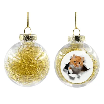Cat cracked, Transparent Christmas tree ball ornament with gold filling 8cm