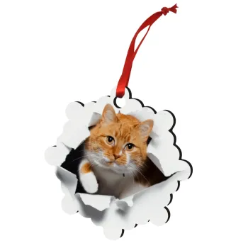 Cat cracked, Christmas ornament snowflake wooden 7.5cm