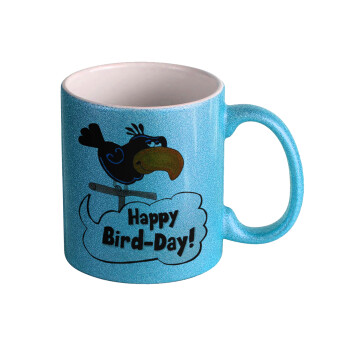 Happy Bird Day, Κούπα Σιέλ Glitter που γυαλίζει, κεραμική, 330ml