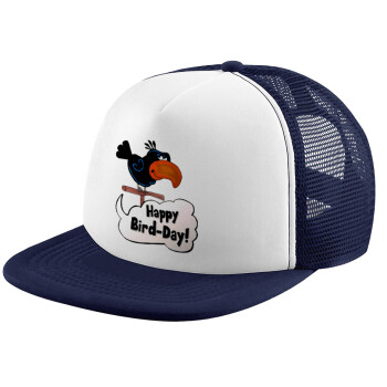 Happy Bird Day, Καπέλο Ενηλίκων Soft Trucker με Δίχτυ Dark Blue/White (POLYESTER, ΕΝΗΛΙΚΩΝ, UNISEX, ONE SIZE)