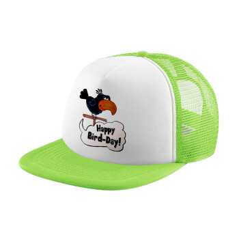 Happy Bird Day, Καπέλο Soft Trucker με Δίχτυ Πράσινο/Λευκό