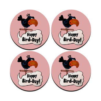 Happy Bird Day, SET of 4 round wooden coasters (9cm)