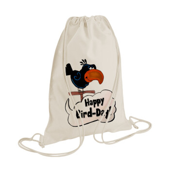 Happy Bird Day, Backpack bag GYMBAG natural (28x40cm)