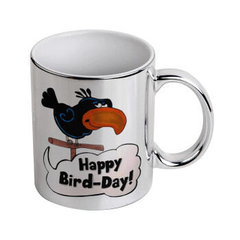 Happy Bird Day, Mug ceramic, silver mirror, 330ml