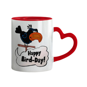 Happy Bird Day, Mug heart red handle, ceramic, 330ml