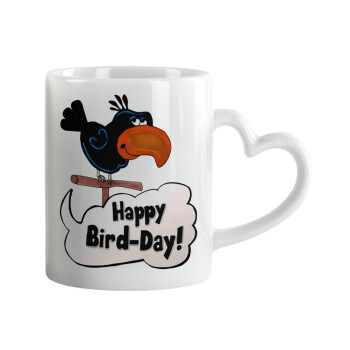 Happy Bird Day, Mug heart handle, ceramic, 330ml