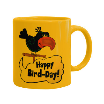 Happy Bird Day, Ceramic coffee mug yellow, 330ml (1pcs)