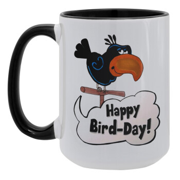 Happy Bird Day, Κούπα Mega 15oz, κεραμική Μαύρη, 450ml