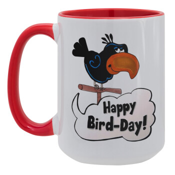 Happy Bird Day, Κούπα Mega 15oz, κεραμική Κόκκινη, 450ml