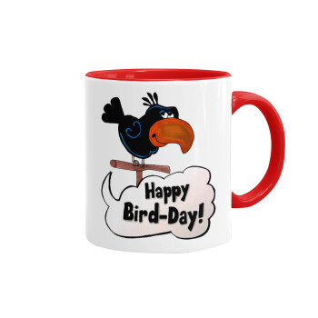 Happy Bird Day, Mug colored red, ceramic, 330ml