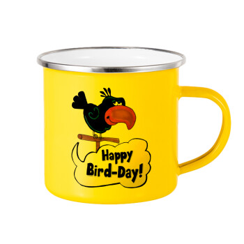 Happy Bird Day, Κούπα Μεταλλική εμαγιέ Κίτρινη 360ml