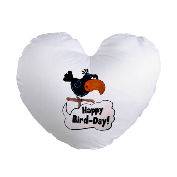 Happy Bird Day, Μαξιλάρι καναπέ καρδιά 40x40cm περιέχεται το  γέμισμα