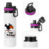Metallic water bottle with safety lid, 850ml aluminum