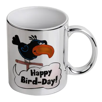 Happy Bird Day, Κούπα κεραμική, ασημένια καθρέπτης, 330ml