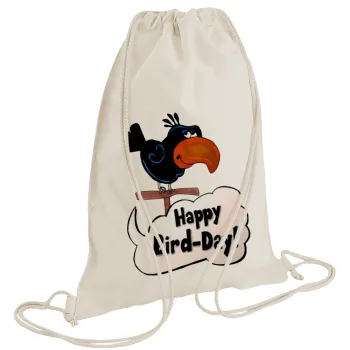 Happy Bird Day, Τσάντα πλάτης πουγκί GYMBAG natural (28x40cm)