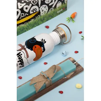 Happy Bird Day, Πασχαλινή Λαμπάδα με παγούρι μεταλλικό (620ml, stainless steel) & κερί αρωματικό πλακέ (30cm) (ΤΙΡΚΟΥΑΖ)