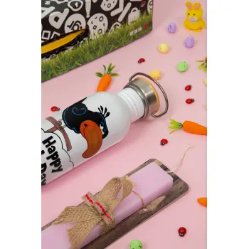 Happy Bird Day, Πασχαλινή Λαμπάδα με παγούρι μεταλλικό (620ml, stainless steel) & κερί αρωματικό πλακέ (30cm) (ΡΟΖ)