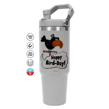 Happy Bird Day, ΓΚΡΙ χρώματος Θερμός Ανοξείδωτο 890ml (30oz) με χερούλι