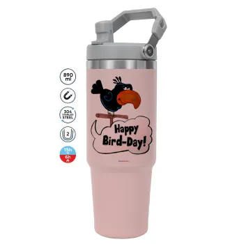 Happy Bird Day, ΡΟΖ χρώματος Θερμός Ανοξείδωτο 890ml (30oz) με χερούλι