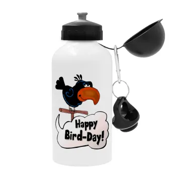 Happy Bird Day, Μεταλλικό παγούρι νερού, Λευκό, αλουμινίου 500ml
