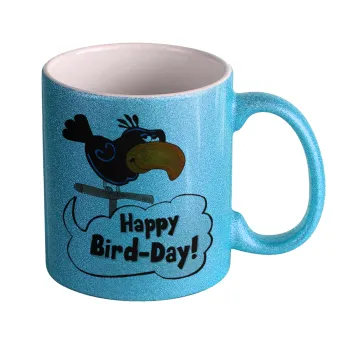 Happy Bird Day, Κούπα Σιέλ Glitter που γυαλίζει, κεραμική, 330ml