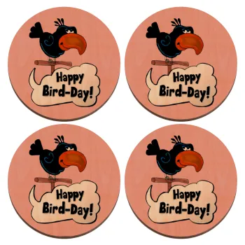 Happy Bird Day, ΣΕΤ x4 Σουβέρ ξύλινα στρογγυλά plywood (9cm)
