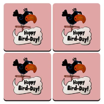 Happy Bird Day, ΣΕΤ 4 Σουβέρ ξύλινα τετράγωνα (9cm)