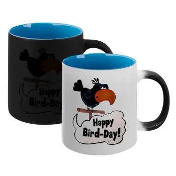 Happy Bird Day, Κούπα Μαγική εσωτερικό μπλε, κεραμική 330ml που αλλάζει χρώμα με το ζεστό ρόφημα