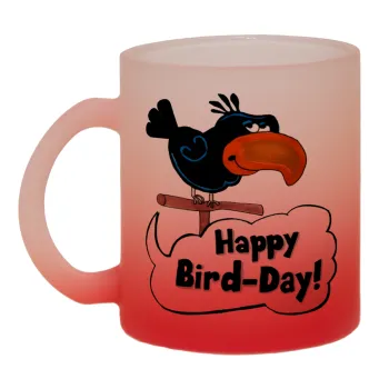 Happy Bird Day, Κούπα γυάλινη δίχρωμη με βάση το κόκκινο ματ, 330ml
