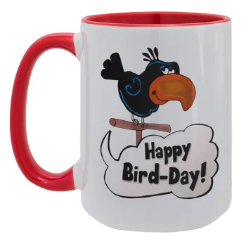 Happy Bird Day, Κούπα Mega 15oz, κεραμική Κόκκινη, 450ml