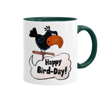 Happy Bird Day, Κούπα χρωματιστή πράσινη, κεραμική, 330ml