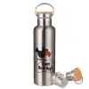 Stainless steel Silver with wooden lid (bamboo), double wall, 750ml