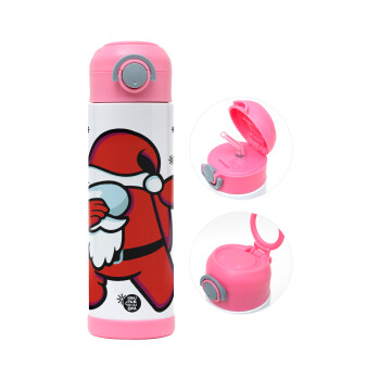 Among US Xmas, Children's hot water bottle, stainless steel, with safety straw, PINK (500ml)